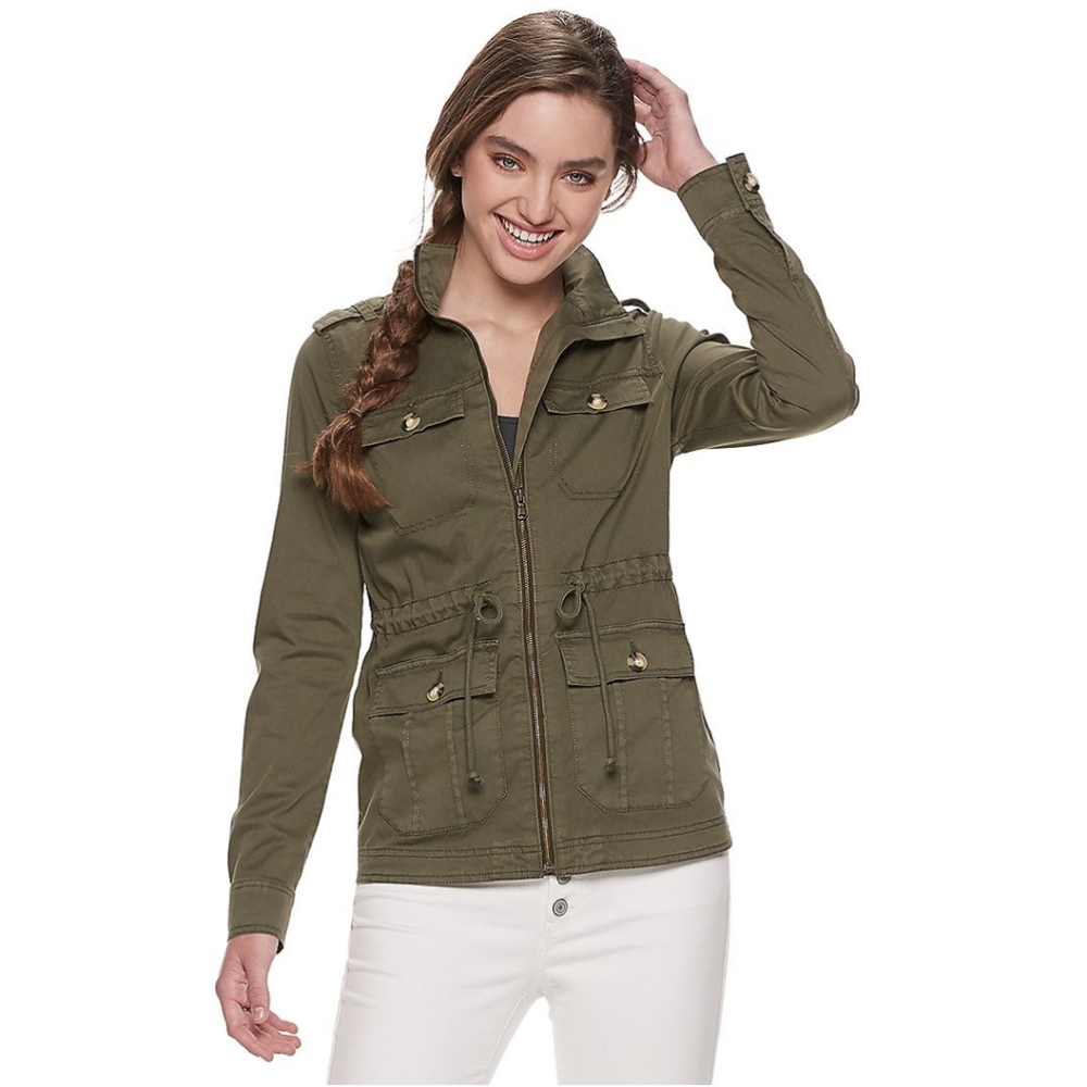 NWOT SO Women's Olive Utility Jacket with Drawstring Waist
